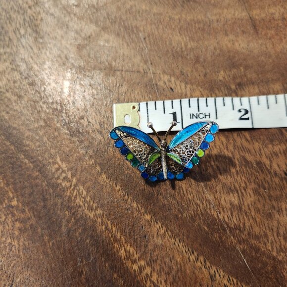 antique silver butterfly brooch,  filligre/ emanel. - Picture 3 of 5